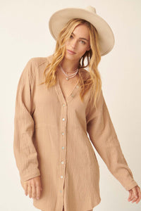 Sunday Vibes Crinkle Cotton Mini Shirt Dress - ShopPromesa