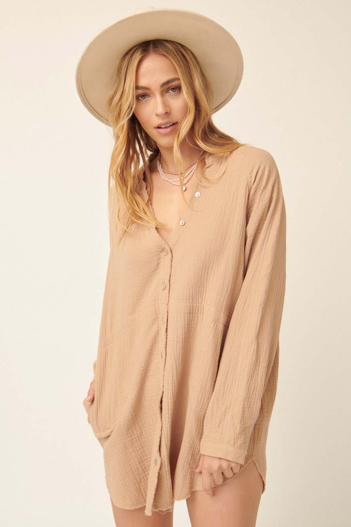 Sunday Vibes Crinkle Cotton Mini Shirt Dress - ShopPromesa