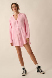 Sunday Vibes Crinkle Cotton Mini Shirt Dress - ShopPromesa