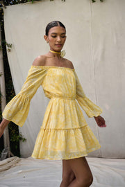 Golden Age Floral Off-Shoulder Mini Dress