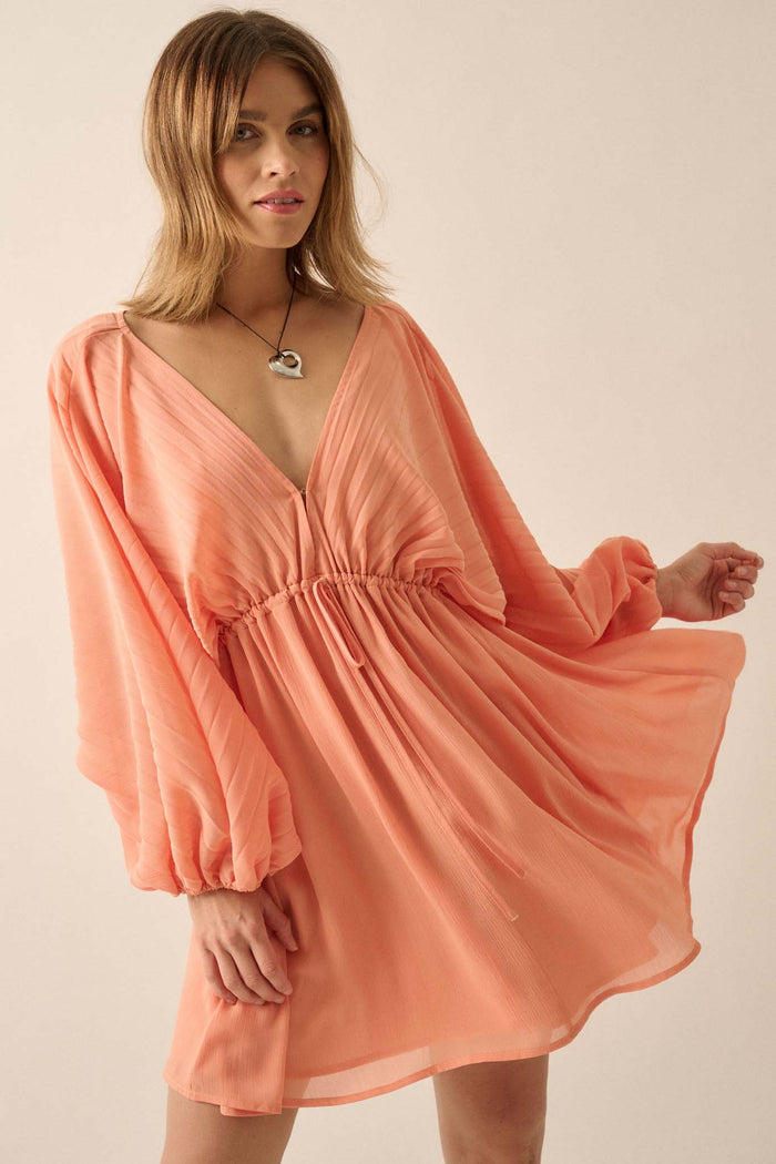 Ripple Effect Accordion Pleated Kimono Mini Dress - ShopPromesa