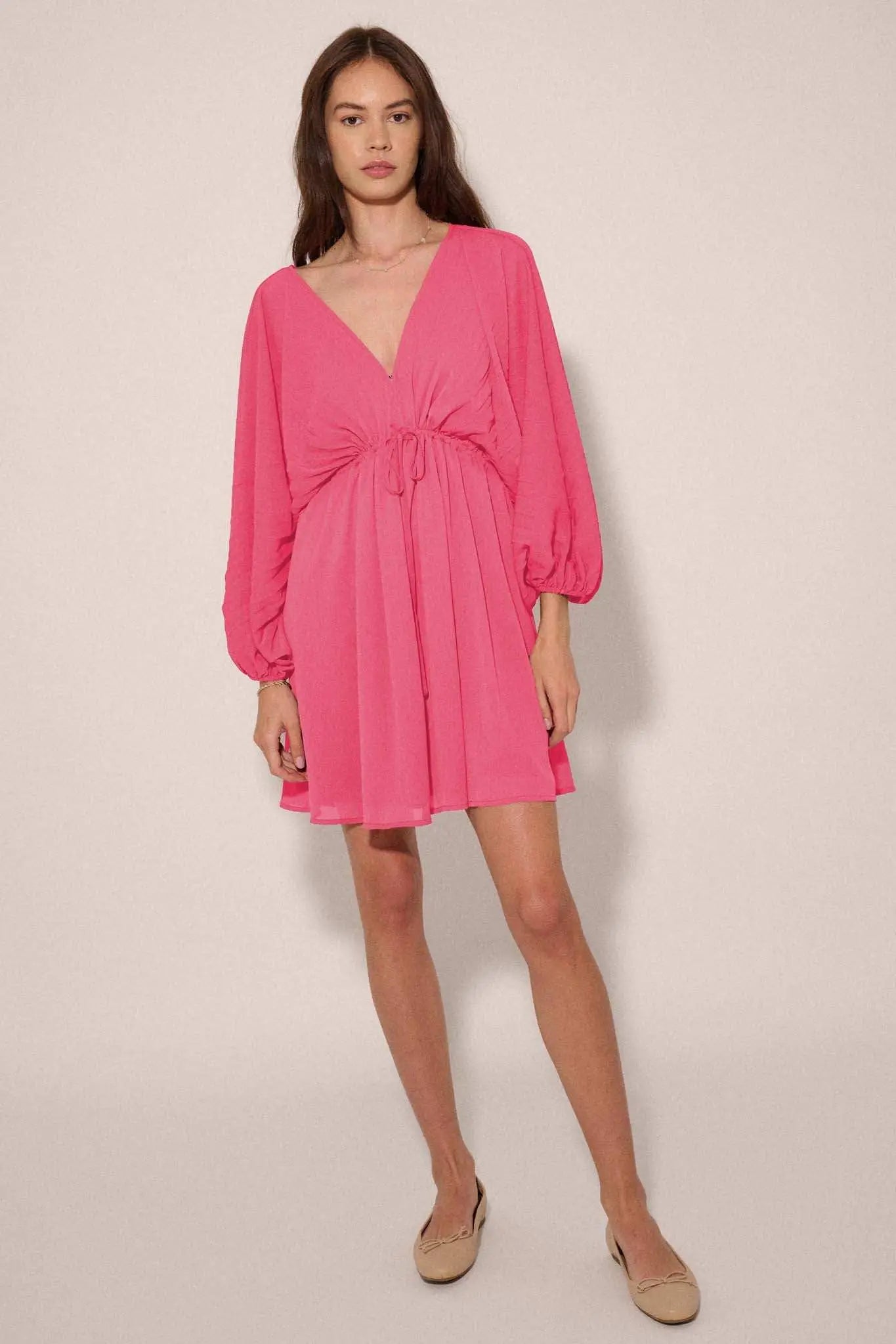 Ripple Effect Accordion Pleated Kimono Mini Dress