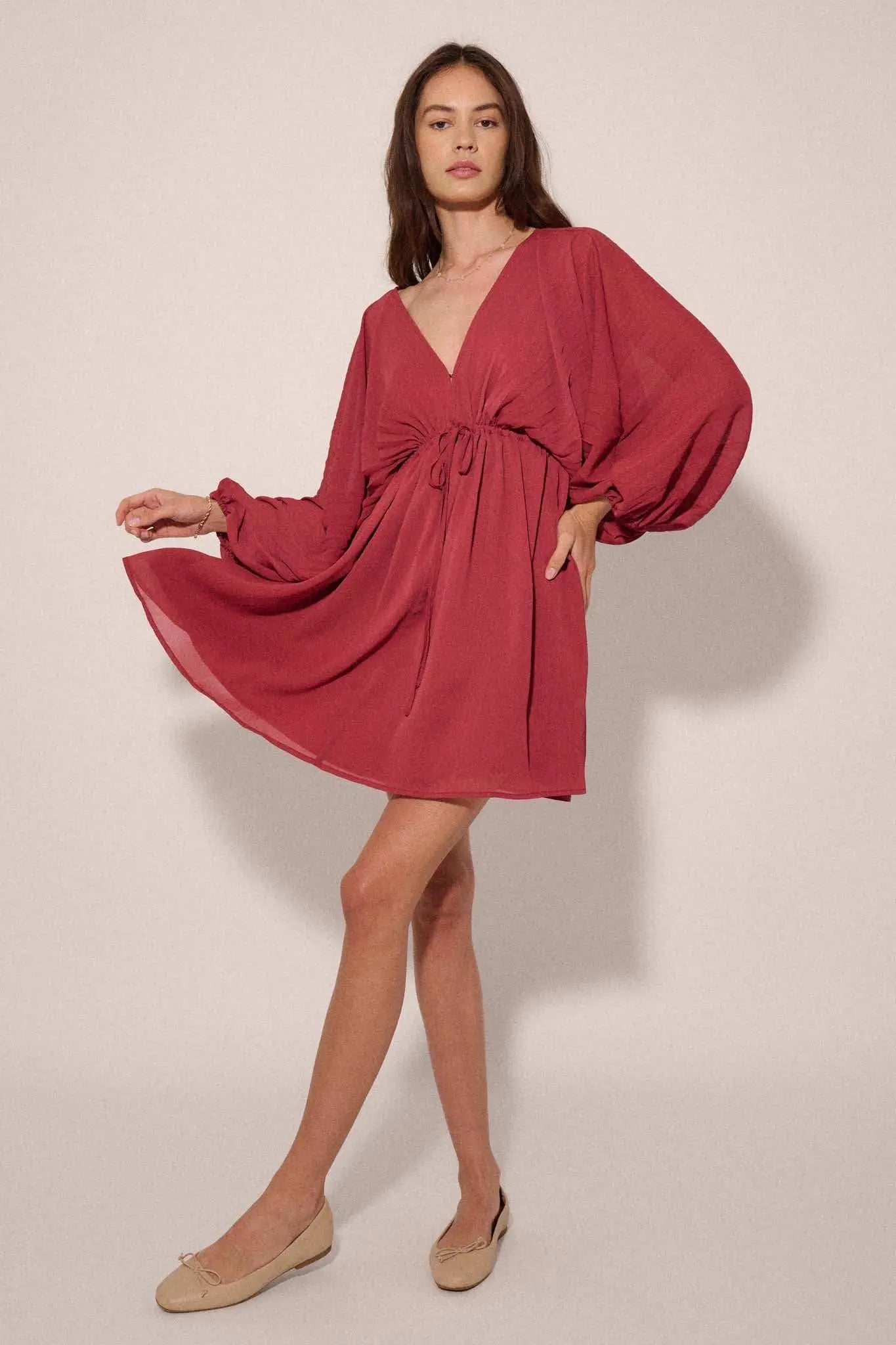 Fluid Harmony Accordion Pleated Kimono Mini Dress - ShopPromesa