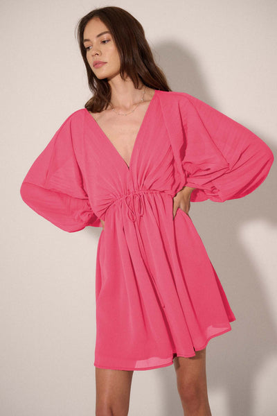 Ripple Effect Accordion Pleated Kimono Mini Dress