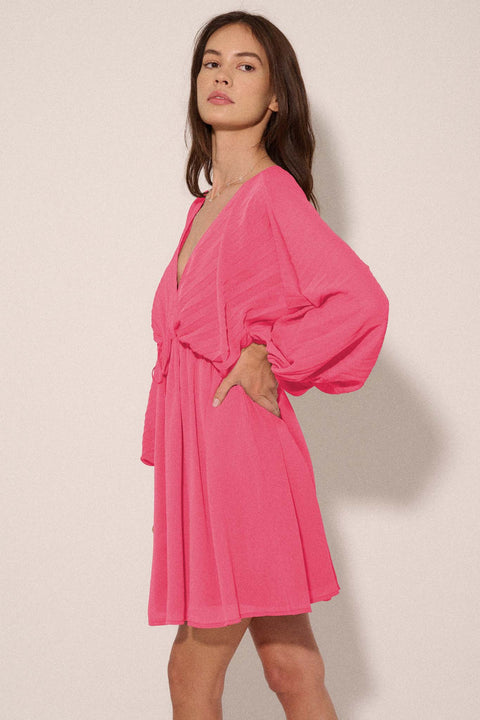 Ripple Effect Accordion Pleated Kimono Mini Dress