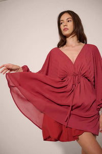 Fluid Harmony Accordion Pleated Kimono Mini Dress - ShopPromesa