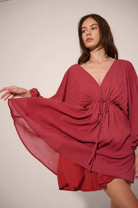 Fluid Harmony Accordion Pleated Kimono Mini Dress - ShopPromesa