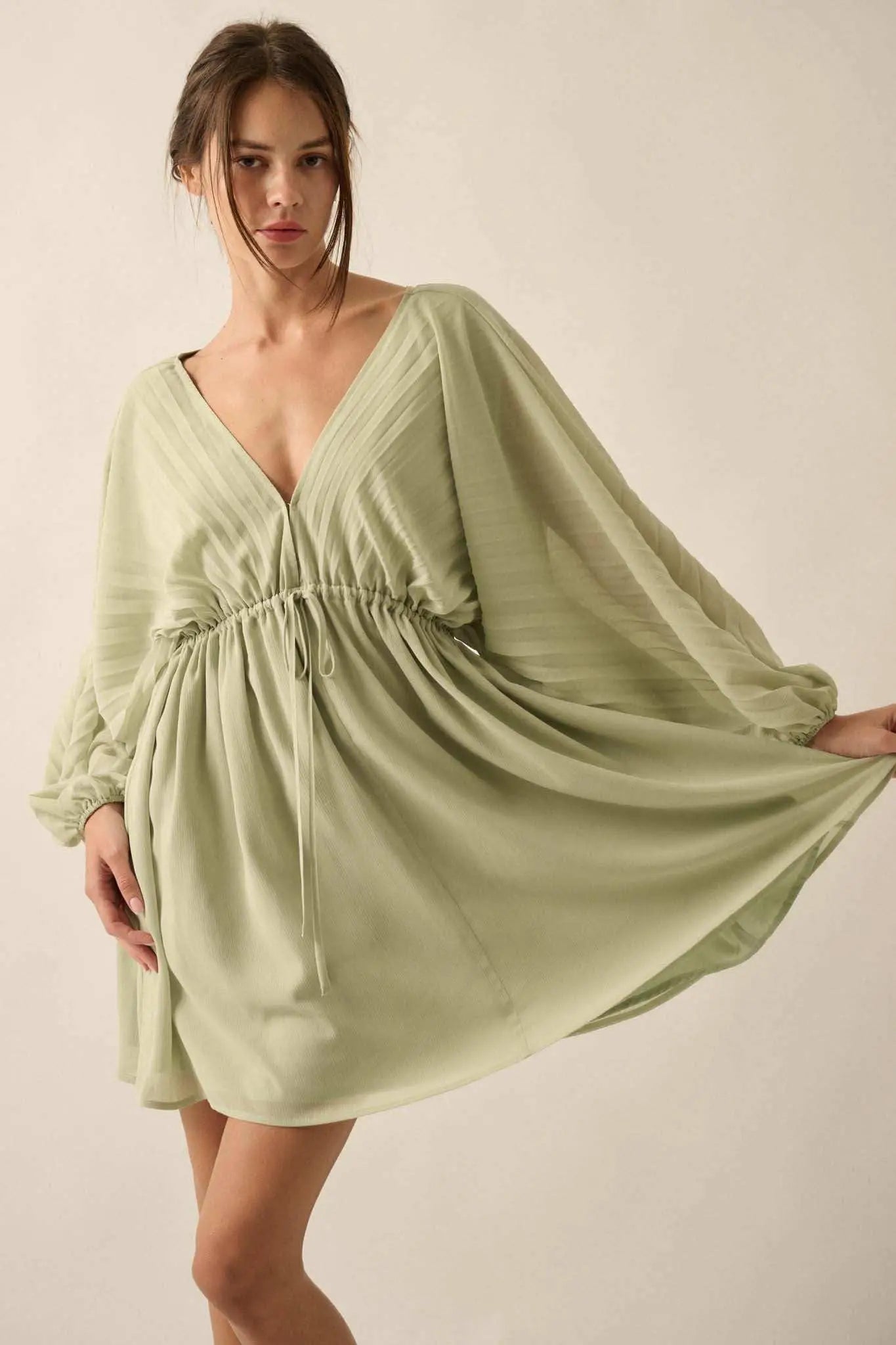 Ripple Effect Accordion Pleated Kimono Mini Dress Margarita / M Ripple Effect Accordion Pleated Kimono Mini Dress Margarita / M