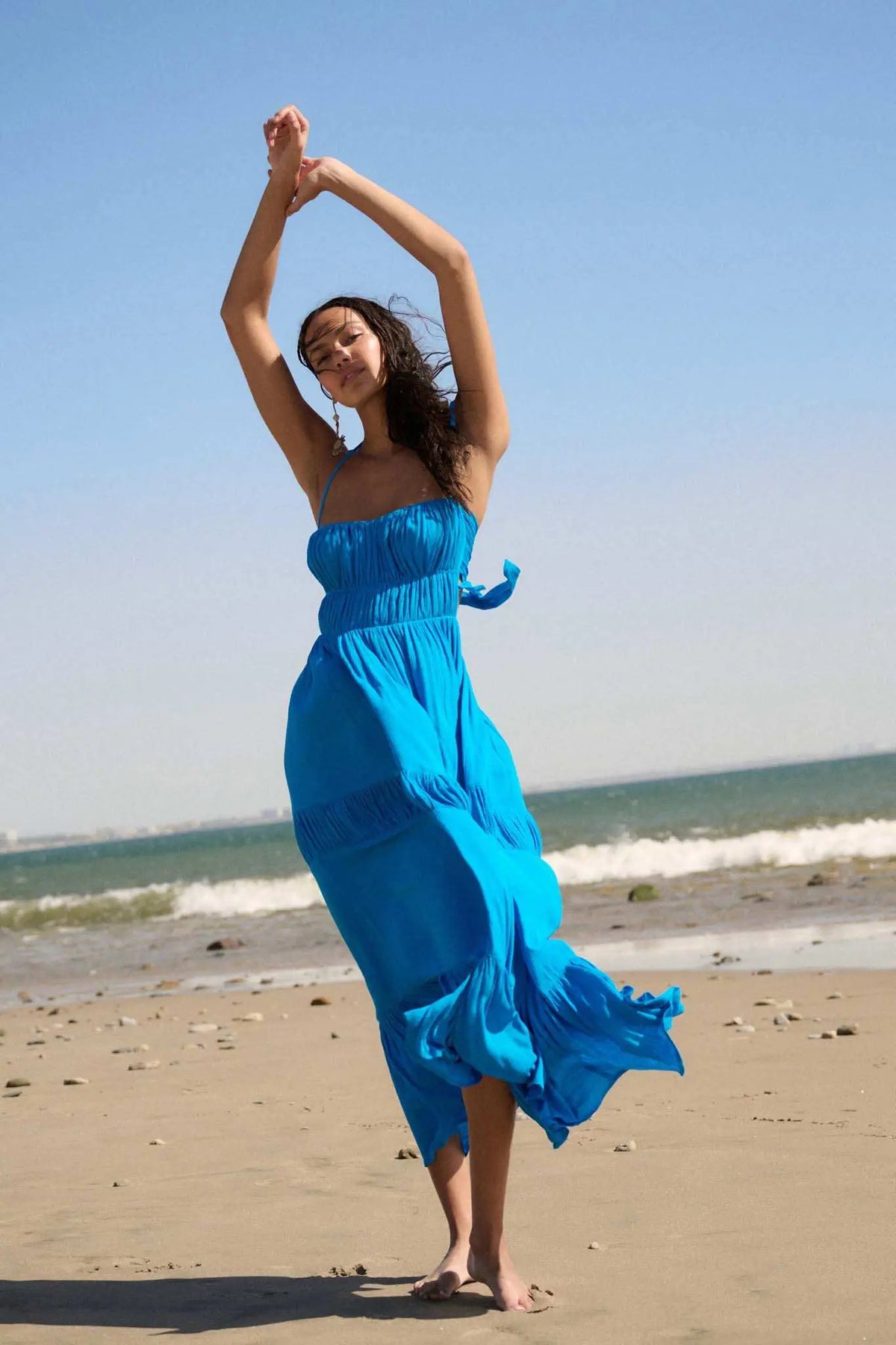 Tier to Stay Tiered Tie-Back Halter Maxi Dress, French Blue / L Tier to Stay Tiered Tie-Back Halter Maxi Dress, French Blue / L