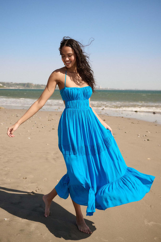 Tier to Stay Tiered Tie-Back Halter Maxi Dress