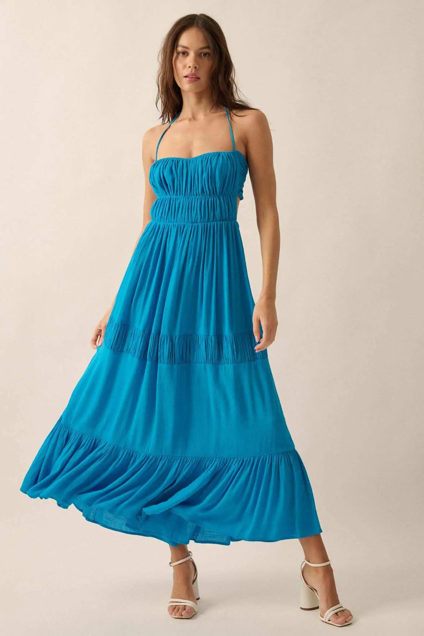 Tier to Stay Tiered Tie-Back Halter Maxi Dress Tier to Stay Tiered Tie-Back Halter Maxi Dress