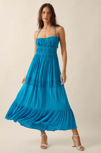 Tier to Stay Tiered Tie-Back Halter Maxi Dress - ShopPromesa