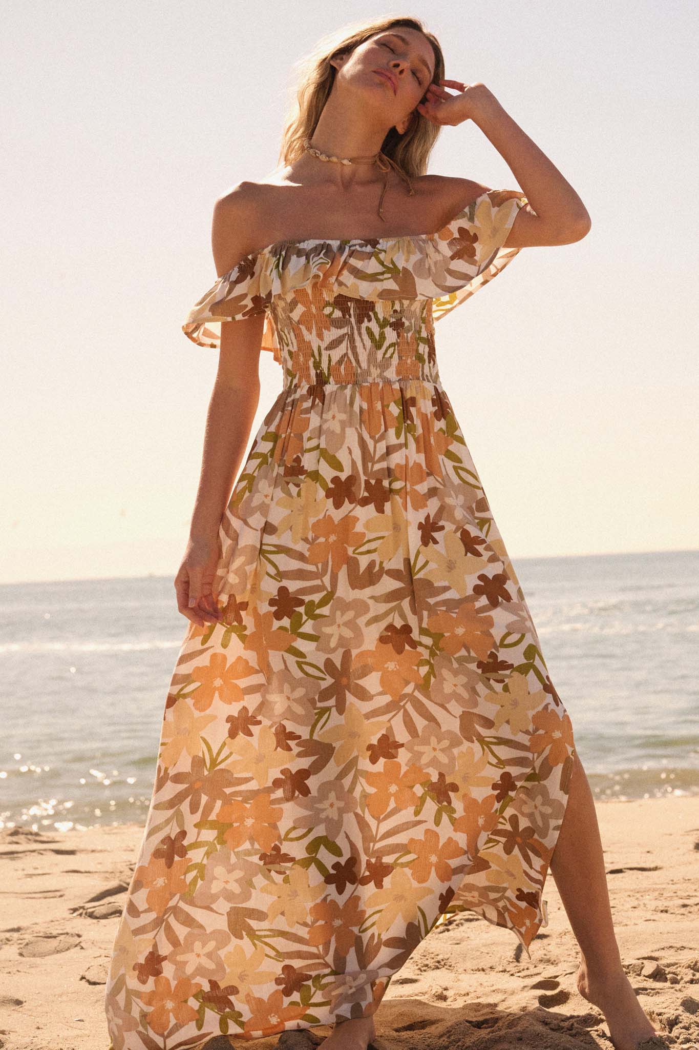 Tropical Blossoms Off-Shoulder Floral Maxi Dress - ShopPromesa