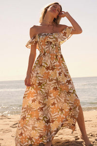 Tropical Blossoms Off-Shoulder Floral Maxi Dress - ShopPromesa