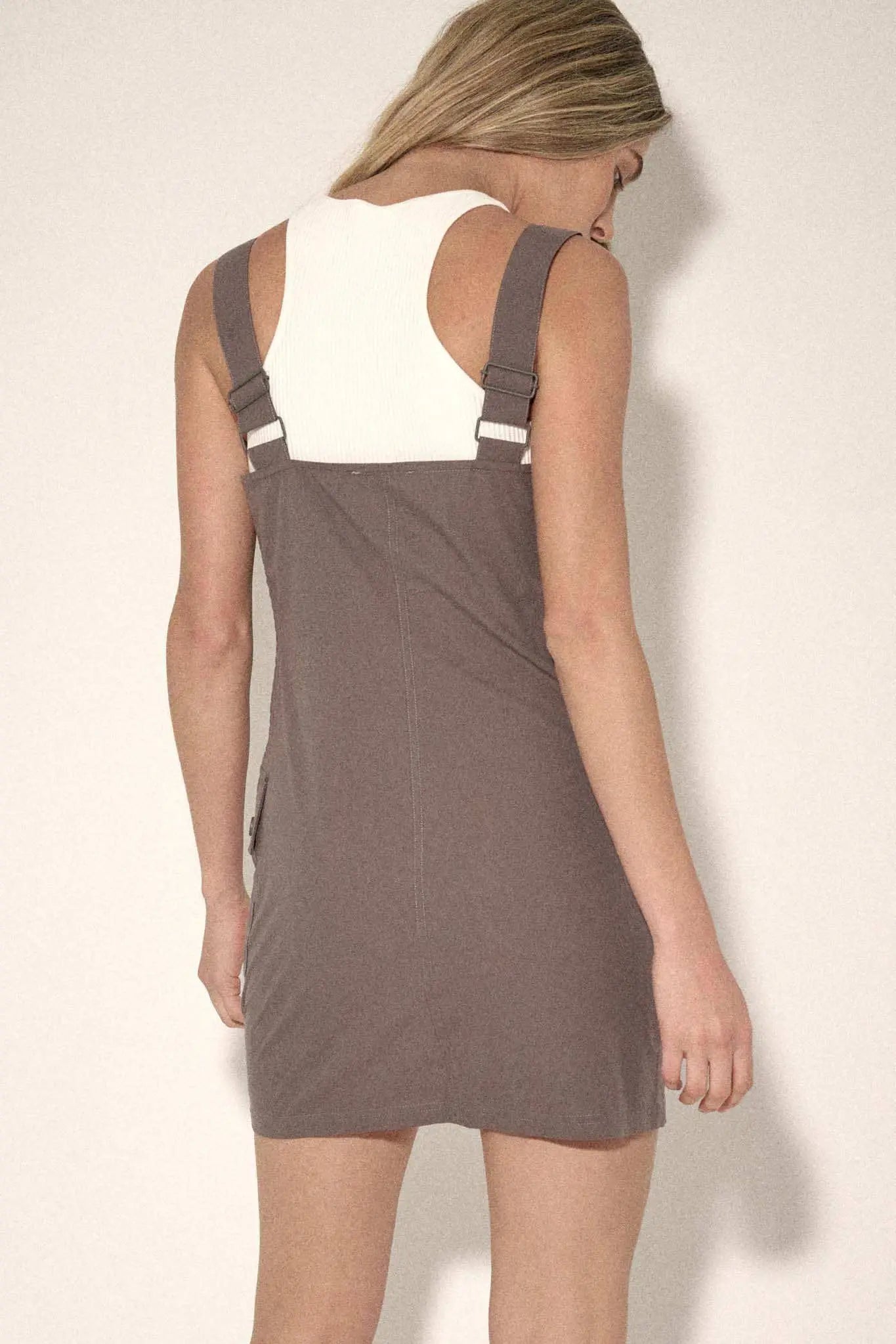 overalls mini dress Work to Do Zip-Up Cargo Overall Mini Dress Metal / L