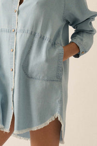 Blue Monday Raw-Edge Denim Mini Shirt Dress - ShopPromesa