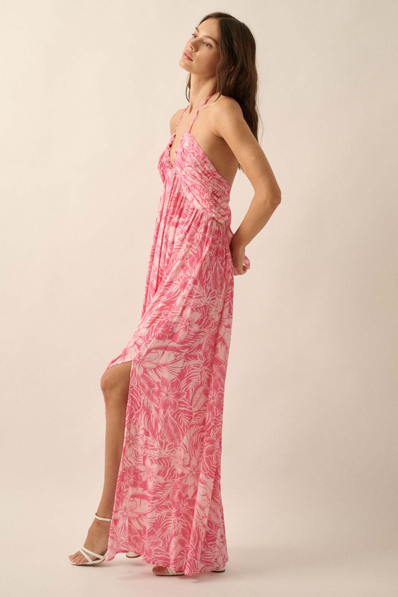 Tropical Tango Floral-Print Halter Maxi Dress