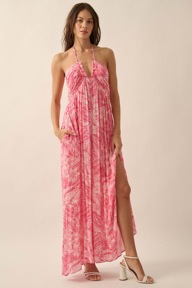 Tropical Tango Floral-Print Halter Maxi Dress
