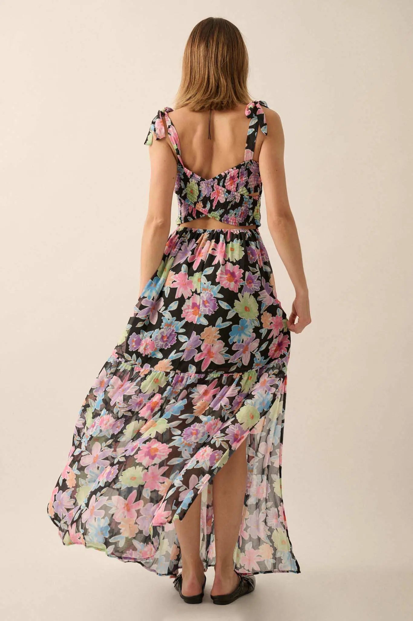 Bursting Blooms Smocked Floral Chiffon Maxi Dress Bursting Blooms Smocked Floral Chiffon Maxi Dress