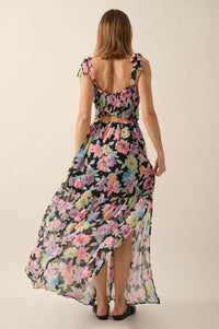 Bursting Blooms Smocked Floral Chiffon Maxi Dress - ShopPromesa