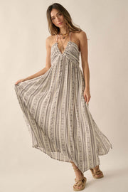 Well Traveled Geo-Print Striped Halter Maxi Dress - ShopPromesa