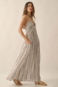 Well Traveled Geo-Print Striped Halter Maxi Dress - ShopPromesa