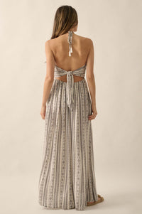 Well Traveled Geo-Print Striped Halter Maxi Dress - ShopPromesa