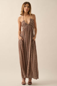 Well Traveled Geo-Print Striped Halter Maxi Dress - ShopPromesa