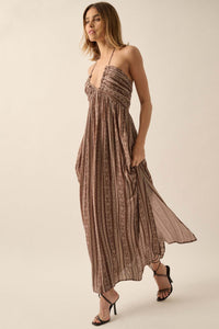 Well Traveled Geo-Print Striped Halter Maxi Dress - ShopPromesa