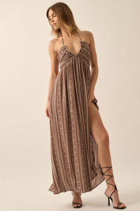 Well Traveled Geo-Print Striped Halter Maxi Dress - ShopPromesa