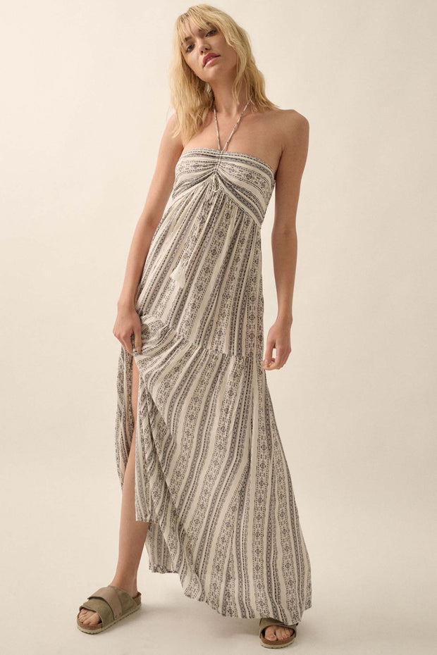 Traveling Soul Geo-Print Striped Halter Maxi Dress - ShopPromesa
