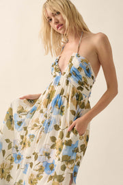Growing Season Floral Crepe Halter Maxi Dress - ShopPromesa