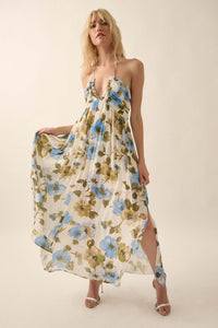 Growing Season Floral Crepe Halter Maxi Dress - ShopPromesa