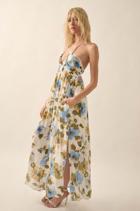 Growing Season Floral Crepe Halter Maxi Dress - ShopPromesa