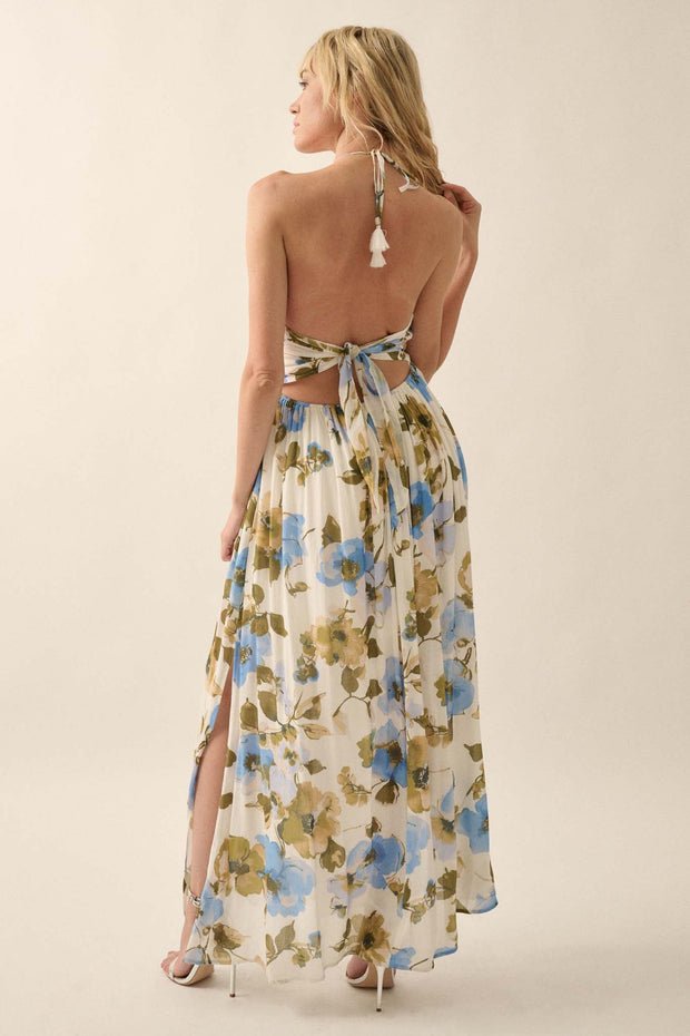 Growing Season Floral Crepe Halter Maxi Dress - ShopPromesa