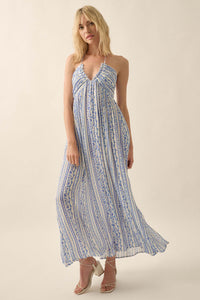 Heavenly Fields Floral-Stripe Halter Maxi Dress - ShopPromesa