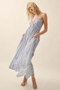 Heavenly Fields Floral-Stripe Halter Maxi Dress - ShopPromesa