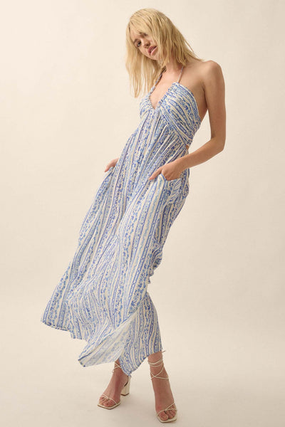 Heavenly Fields Floral-Stripe Halter Maxi Dress - ShopPromesa
