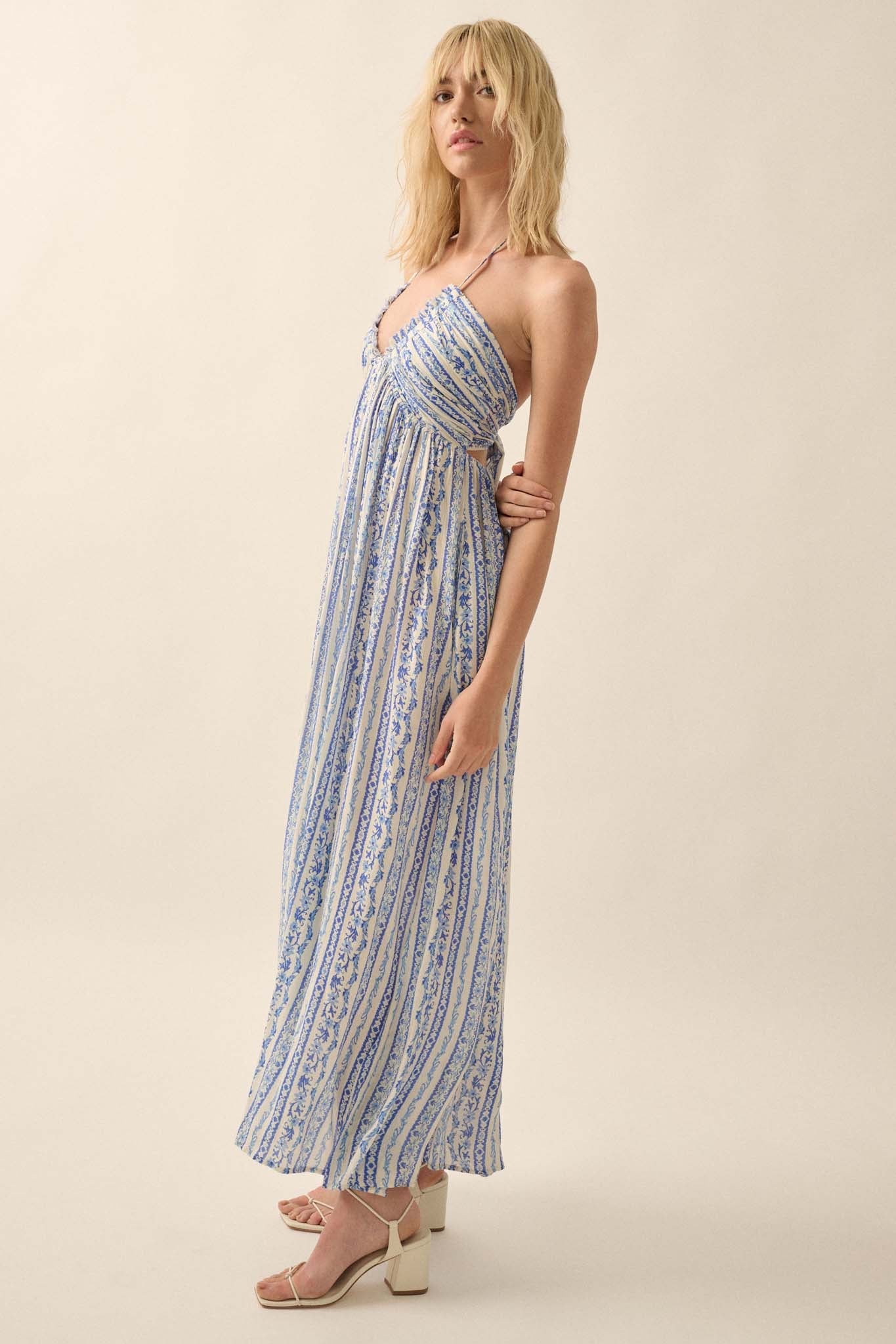 Heavenly Fields Floral-Stripe Halter Maxi Dress - ShopPromesa