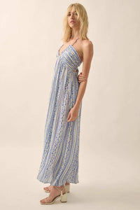 Heavenly Fields Floral-Stripe Halter Maxi Dress - ShopPromesa