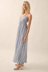Heavenly Fields Floral-Stripe Halter Maxi Dress - ShopPromesa