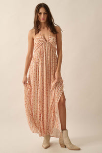 Heavenly Fields Floral-Stripe Halter Maxi Dress - ShopPromesa