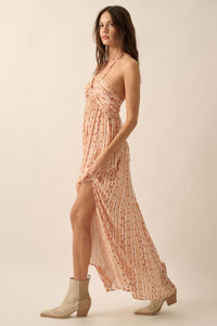 Heavenly Fields Floral-Stripe Halter Maxi Dress - ShopPromesa