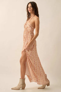 Heavenly Fields Floral-Stripe Halter Maxi Dress - ShopPromesa