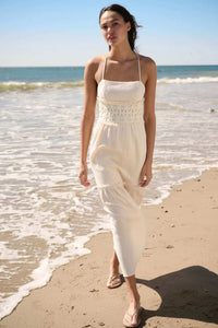 Laced Out Crochet-Trim Crinkle Cotton Maxi Dress Cream / L Laced Out Crochet-Trim Crinkle Cotton Maxi Dress Cream / L