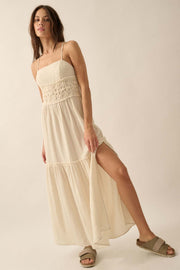 Laced Out Crochet-Trim Crinkle Cotton Maxi Dress - ShopPromesa