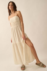 Laced Out Crochet-Trim Crinkle Cotton Maxi Dress - ShopPromesa