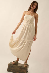 Laced Out Crochet-Trim Crinkle Cotton Maxi Dress - ShopPromesa