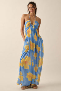 Heavenly Hibiscus Floral Crepe Halter Maxi Dress - ShopPromesa