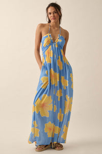 Heavenly Hibiscus Floral Crepe Halter Maxi Dress - ShopPromesa